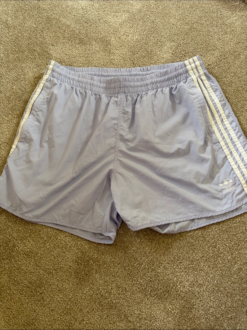 adidas Lavender Three-Stripe Running Shorts